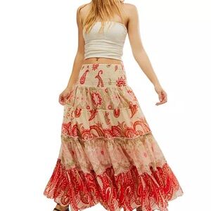 Free People Red and Cream Paisley A-Line Skirt super thrills convertible
